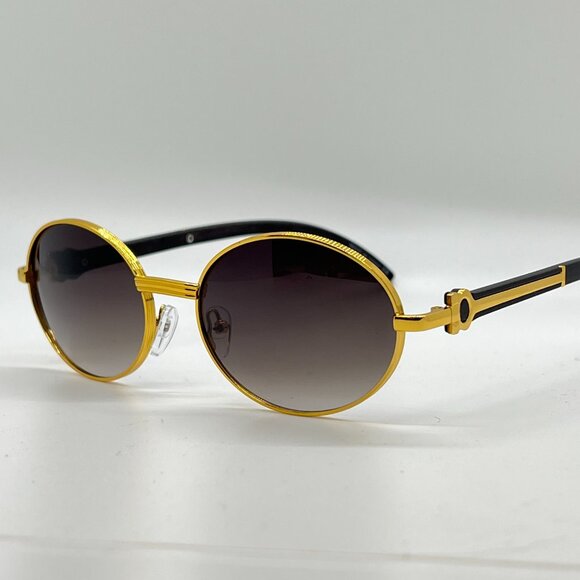 Men Sunglasses Hip Hop Gradient Green Lens Gold Frame Retro Shades Metal - Picture 1 of 2